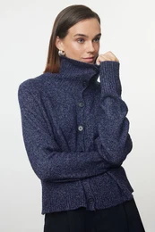 Navy Blue Soft Texture Gradient Knitwear Cardigan