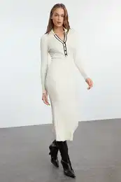 Stone Color Block Midi Knitwear Premium Yarn/Special Yarn Dress