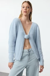 Blue Feather Rose Detailed Knitwear Cardigan
