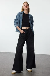 Black Elastic Waist High Waist Extra Wide Leg Palazzo Jeans