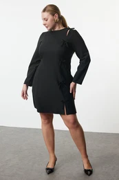 Curve Black Women's Bow/Ribbon Woven Mini Plus Size Dress