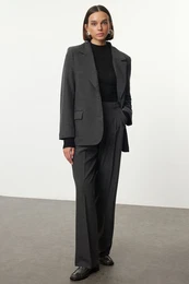 Limited Edition Black Polyviscon Basic Woven Blazer Jacket
