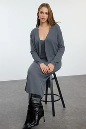 Anthracite Midi Premium Yarn/Special Yarn Knitwear Cardigan-Dress Set