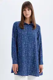 Regular Fit Patterned Viscose Basic Long Sleeve Shirt Tunic