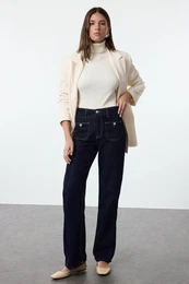 Dark Blue Premium High Waist Wide Leg Jeans