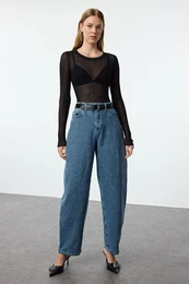 Blue More Sustainable High Waist Skater Baggy Jeans