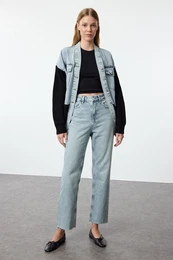 Light Blue High Waist Straight Jeans