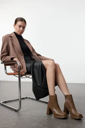Tan Platform Heeled Women's Ankle Boots