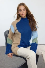 Blue Color Block Knit Sweater
