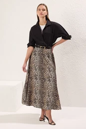 Brown Leopard Patterned Woven Skirt