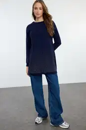 Dark Navy Blue Basic Knitwear Sweater