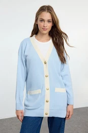 Light Blue Color Block Knitwear Cardigan