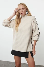 Stone Stand Collar Knitwear Sweater