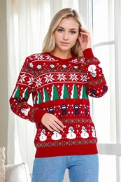88147 Christmas Womens Sweater-RED-1