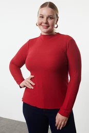 Curve Red Foam Knit Plus Size Blouse