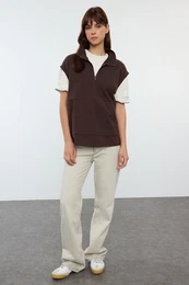 Brown Thessaloniki/Knitwear Look Zippered Regular Fit New Sleeve Knitted Sweatshirt