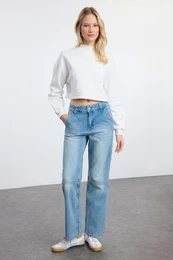 Blue High Waist Wide Leg Jeans