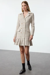 Ecru Plaid / Checkered Woven Dress