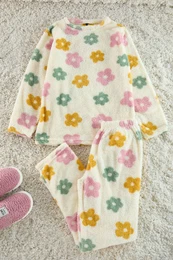 Pink-Multicolor Floral Wellsoft Winter Knitted Pajamas Set