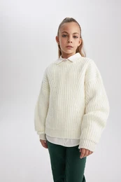 Girl's Crew Neck Knitwear Sweater
