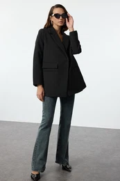 Black Oversize Pocket Detailed Woven Blazer Jacket