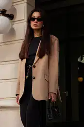 Beige Extra Oversize Woven Blazer Jacket