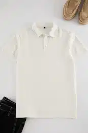 Ecru Regular/Normal Cut Soft Textured Modal Polo Neck T-shirt