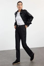 Black High Waist Long Straight Jeans