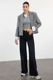 Black More Sustainable Faded Effect Vintage Zipper Detail High Waist Wide Leg Jeans