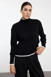 Black Wide Fit Basic Color Blocked Knitwear Sweater