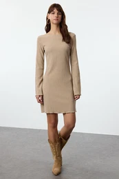 Mink Plain A-line Backless Mini Knitted Dress