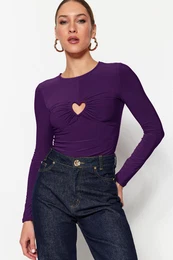 Purple Knitted Heart Window/Cut Out Detailed Stud Body