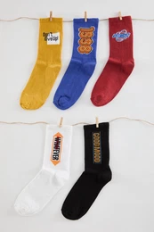 Multicolored Unisex 5-Pack Cotton Striped College-Tennis-Medium Socks