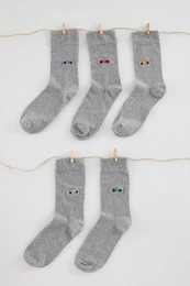 Gray Unisex 5-Pack Car Embroidered Cotton Ankle-Long Socks