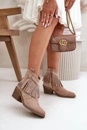 Womens Cowboy Boots With Zipper Eco Suede Beige S.Barski