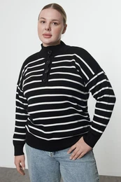 Curve Black Multicolored Striped Knitwear Sweater