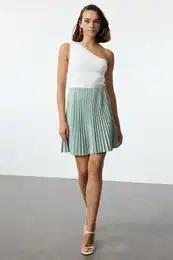 Mint Pleated Mini Skater Flexible Knitted Skirt