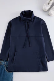 Navy Blue Turtleneck Knitted Scuba Sweatshirt