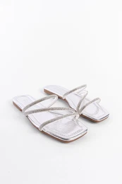 Stoned 3-Striped Flat Heel Quilted Women's Slippers