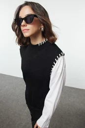 Black Stitching Detailed Knitwear Sweater