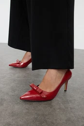 Red Bowknot Patent Leather Women's Classic Stiletto Thin Heel Shoes