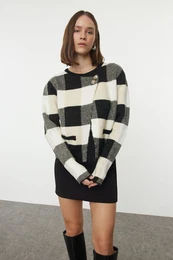 Black Soft Texture Coat-Look Knitwear Cardigan