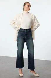 Dark Blue High Waist Marine Straight Jeans
