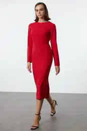 Red Bodycon Midi Woven Dress