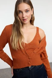 Tile Crop Blouse-Cardigan Set Knitwear Cardigan