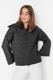 Anthracite Wide Pattern Soft Texture Basic Knitwear Sweater