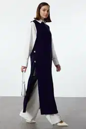 Navy Blue Side Buttoned Thessaloniki Knitwear Sweater