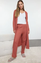 Tile 3-Piece Ribbon/Bow Detail Ribbed Knitted Pajama Set