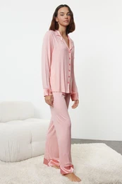 Powder Pocket and Satin Detailed Maternity Knitted Pajama Set
