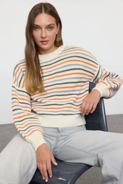 Stone Basic Striped Crew Neck Knitwear Sweater